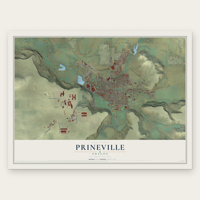 Prineville, Oregon map print, the full design