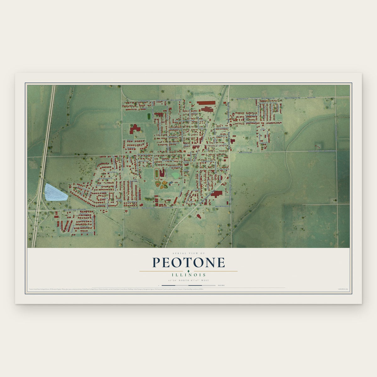 Peotone, Illinois map print, the full design