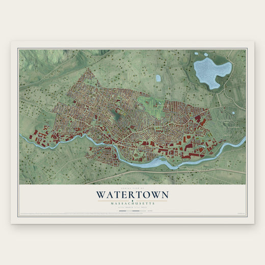 Watertown, Massachusetts map print, the full design