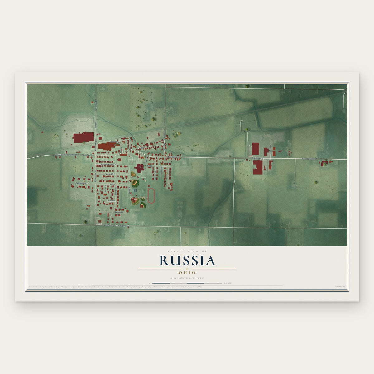 Russia, Ohio map print, the full design