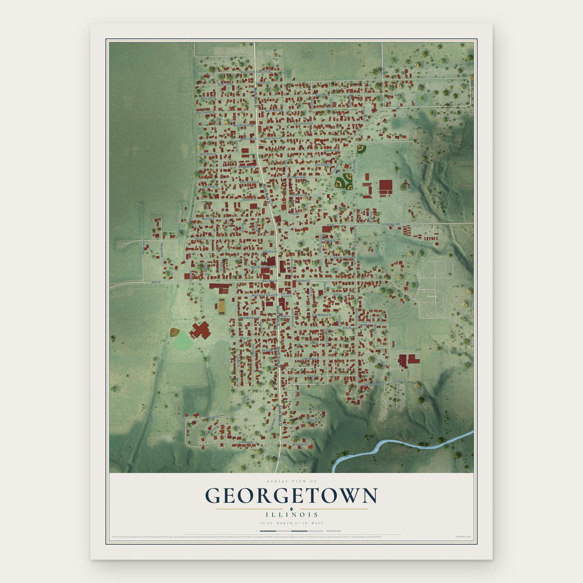 Georgetown, Illinois map print, the full design