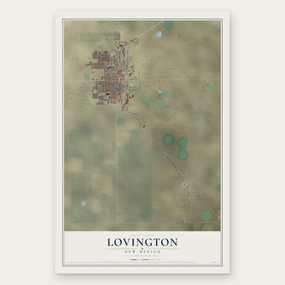 Lovington, New Mexico map print, the full design