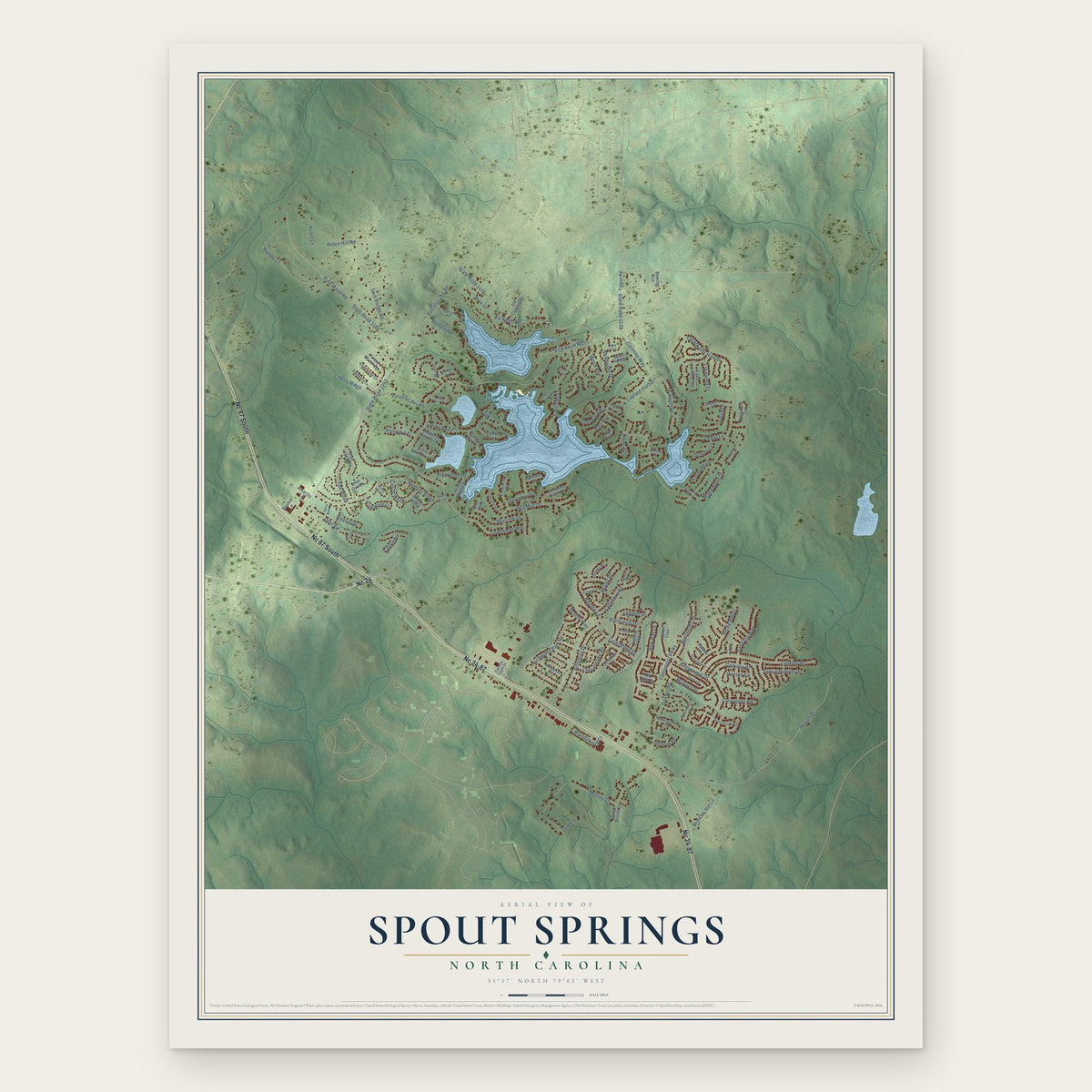 Spout Springs, North Carolina map print, the full design