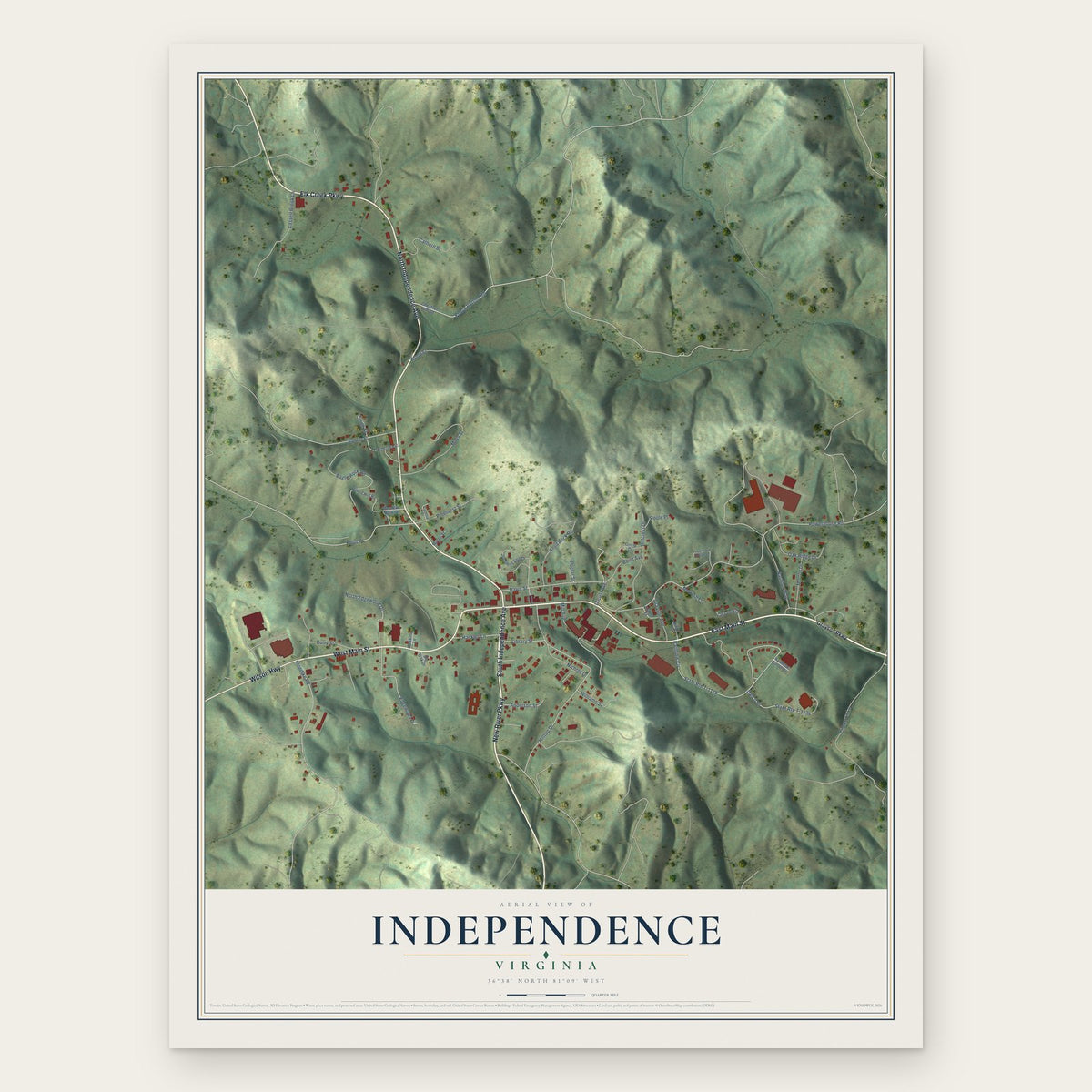 Independence, Virginia map print, the full design