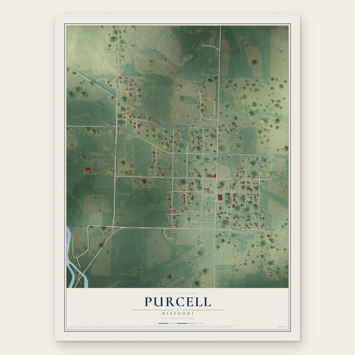 Purcell, Missouri map print, the full design