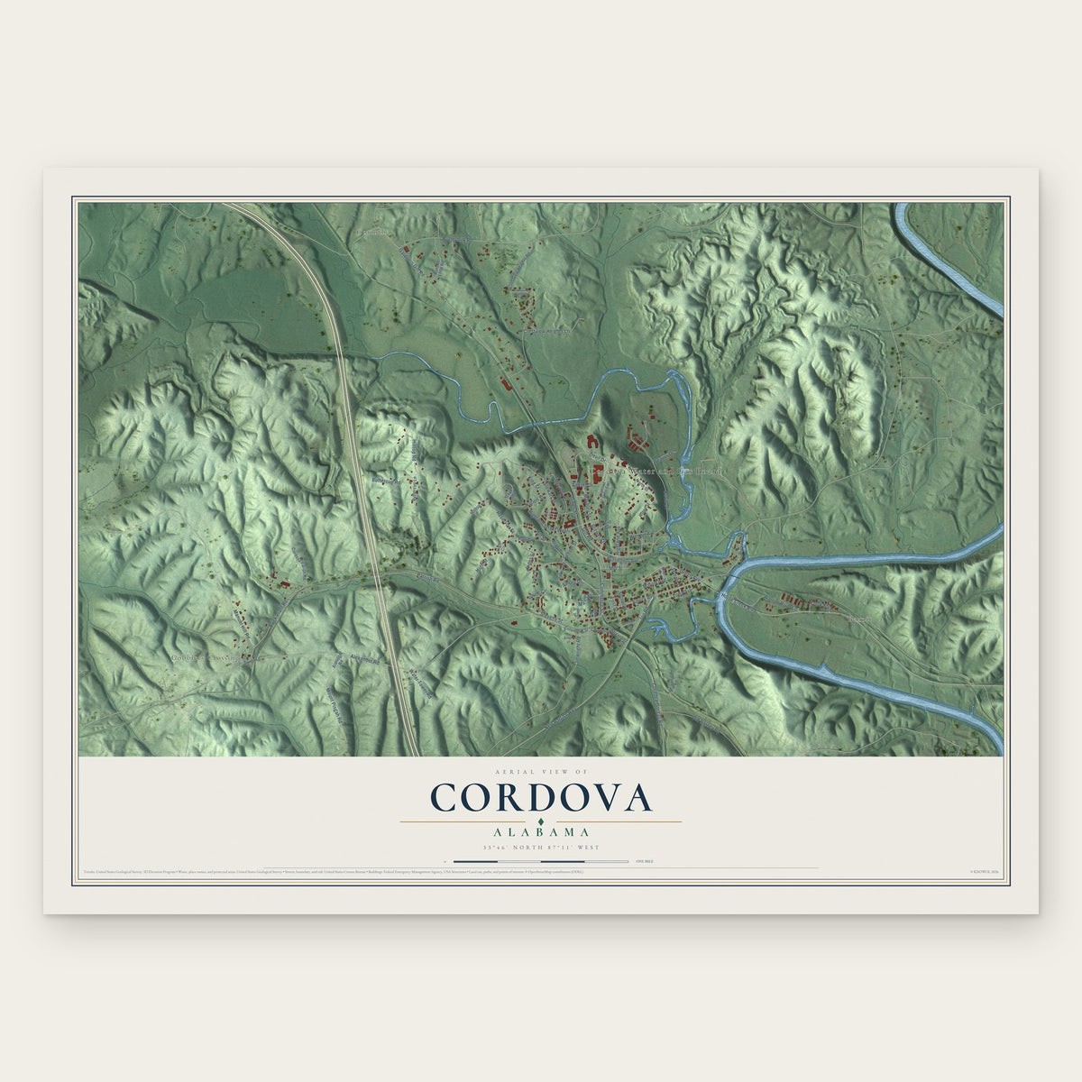 Cordova, Alabama map print, the full design