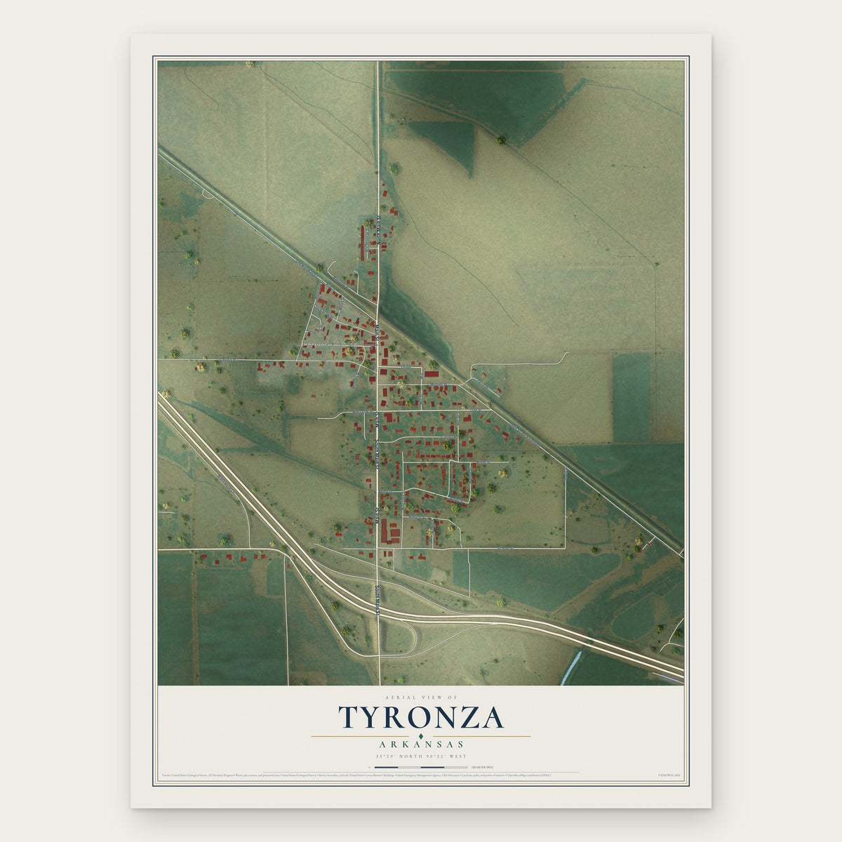 Tyronza, Arkansas map print, the full design