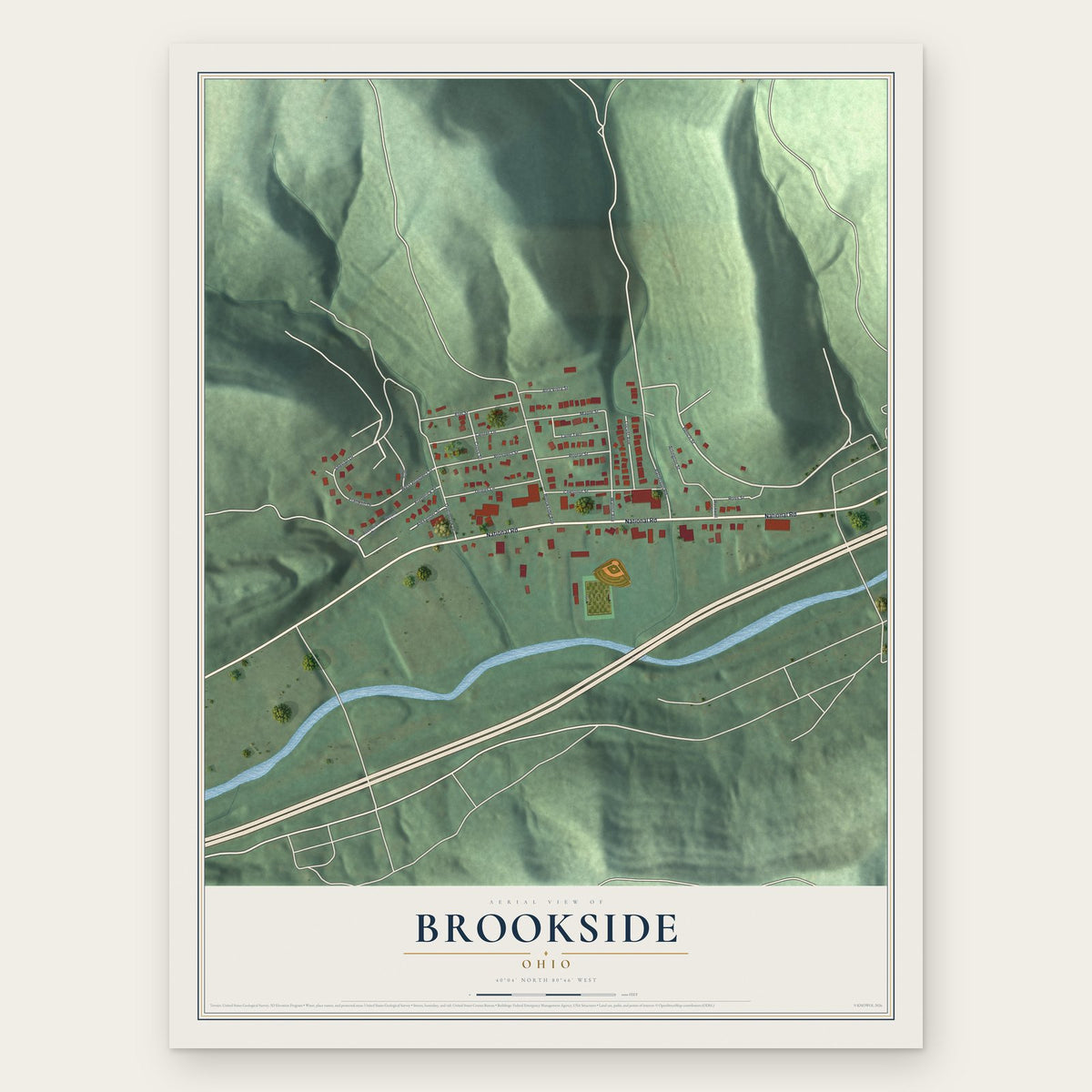 Brookside, Ohio map print, the full design