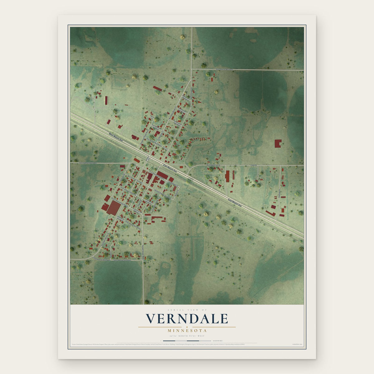 Verndale, Minnesota map print, the full design