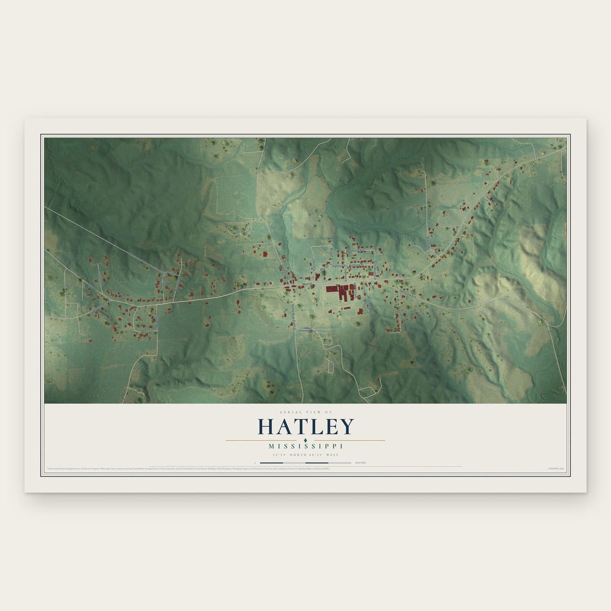 Hatley, Mississippi map print, the full design
