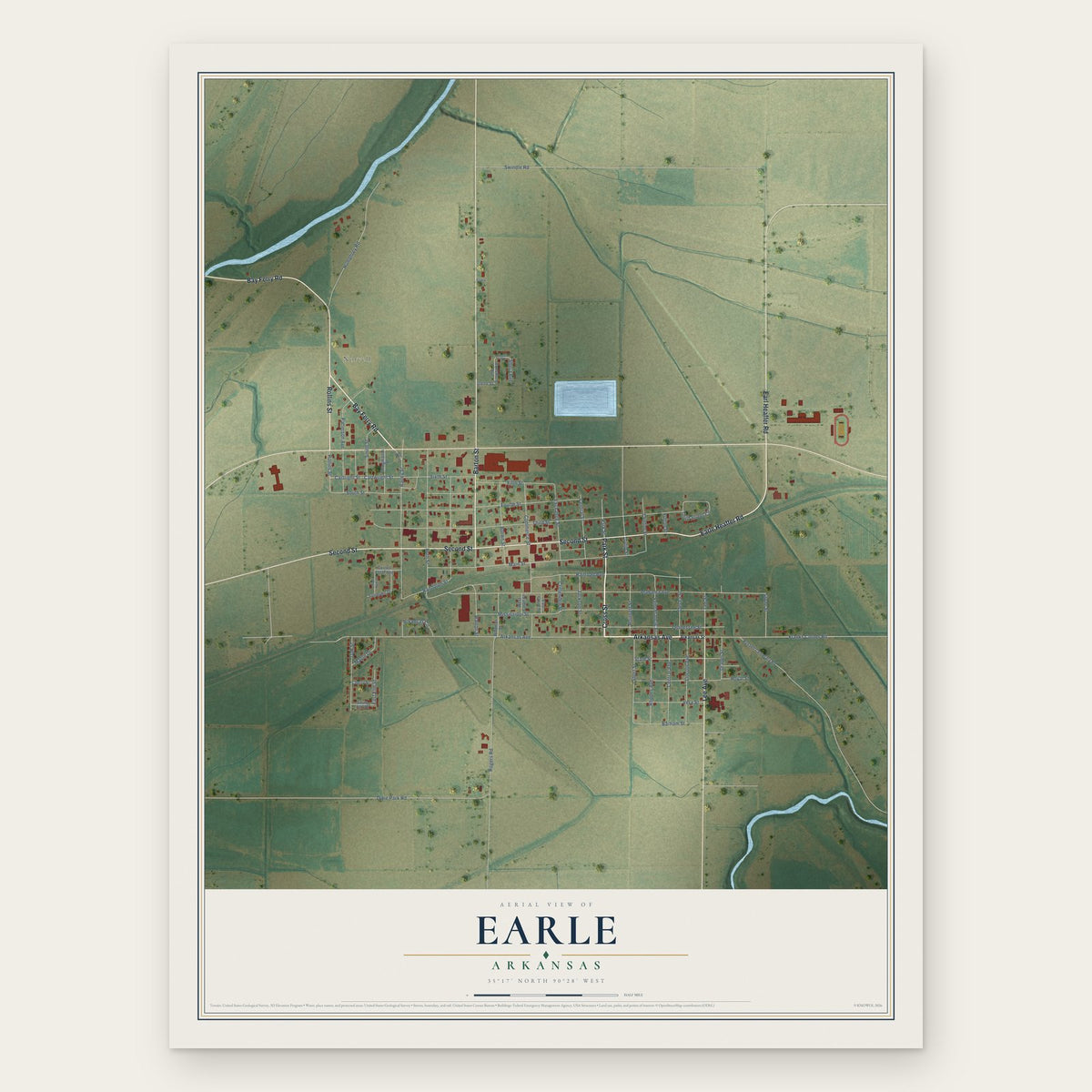 Earle, Arkansas map print, the full design