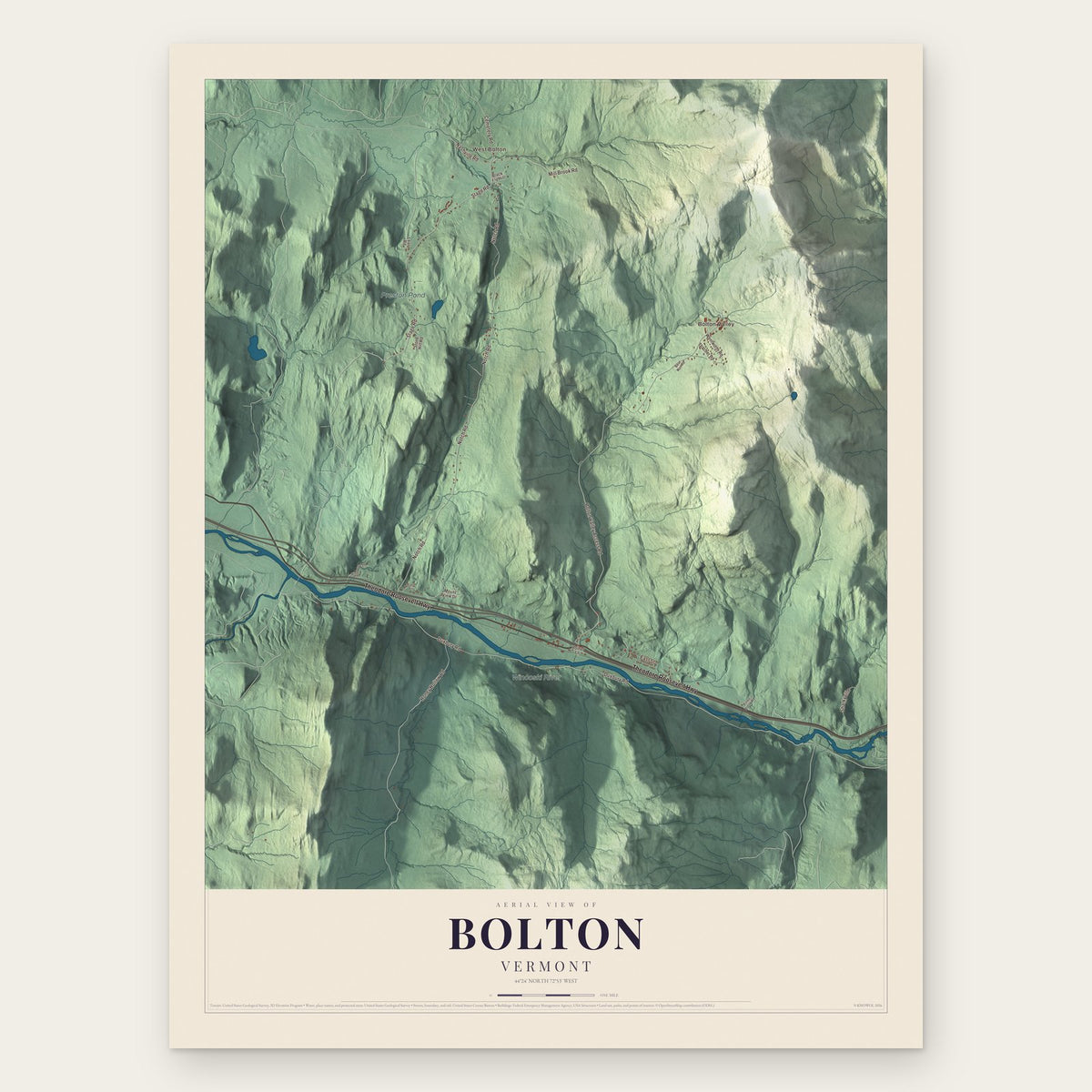 Bolton, Vermont map print, the full design
