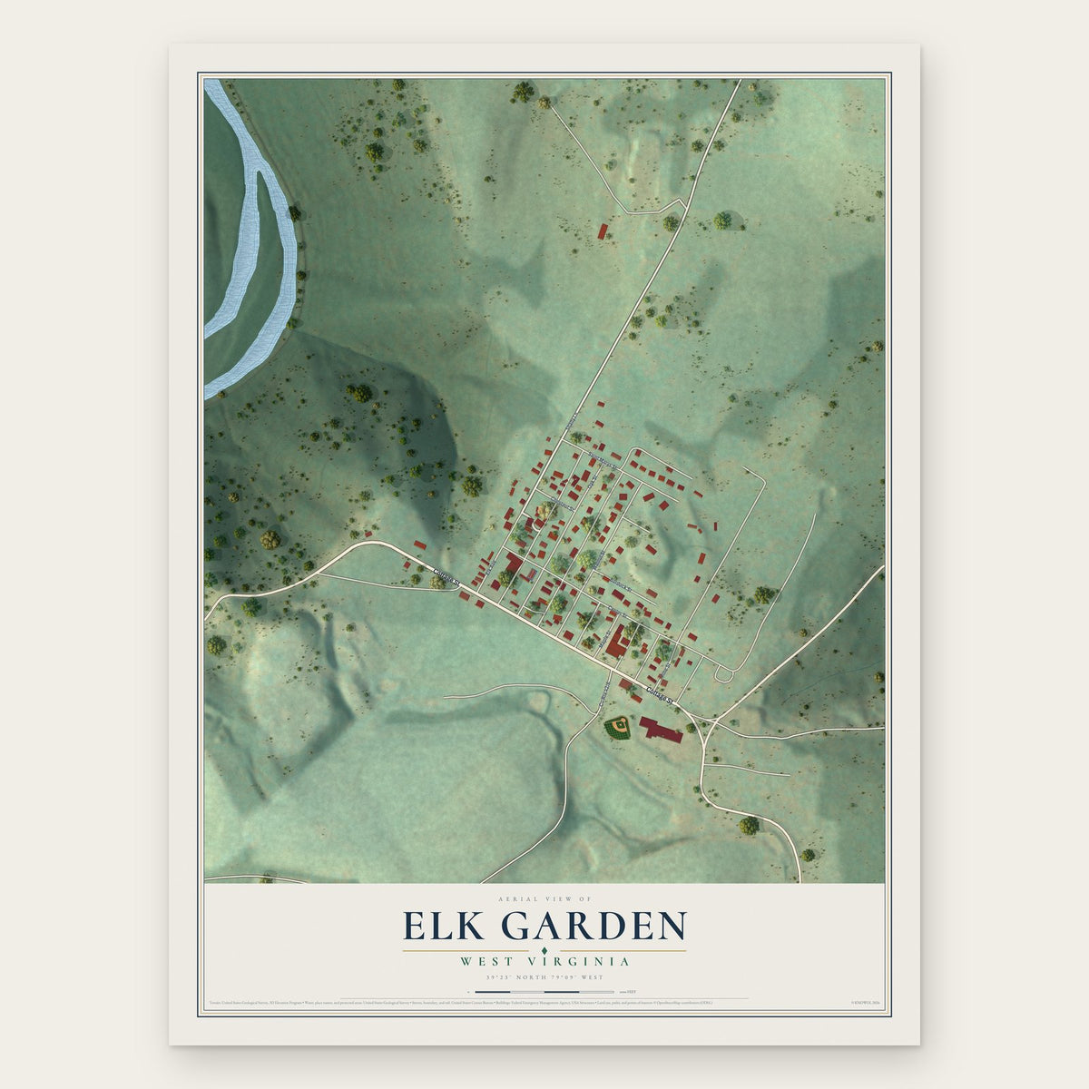 Elk Garden, West Virginia map print, the full design