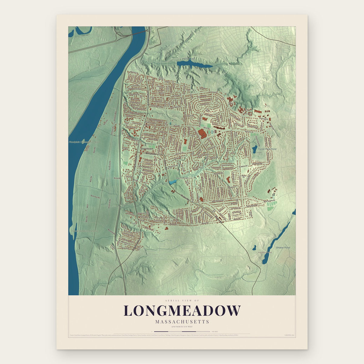 Longmeadow, Massachusetts map print, the full design