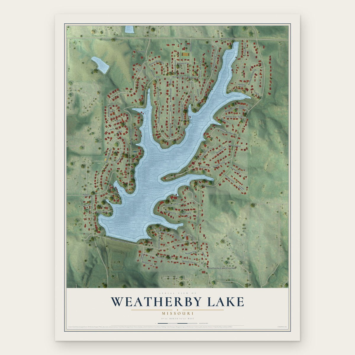 Weatherby Lake, Missouri map print, the full design