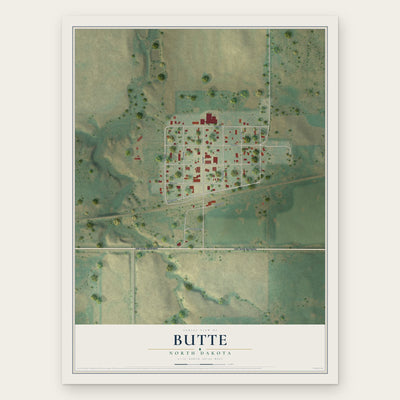 Butte, North Dakota map print, the full design