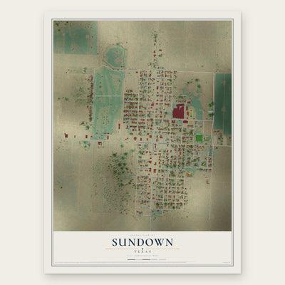 Sundown, Texas map print, the full design