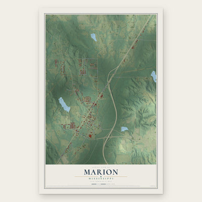 Marion, Mississippi map print, the full design