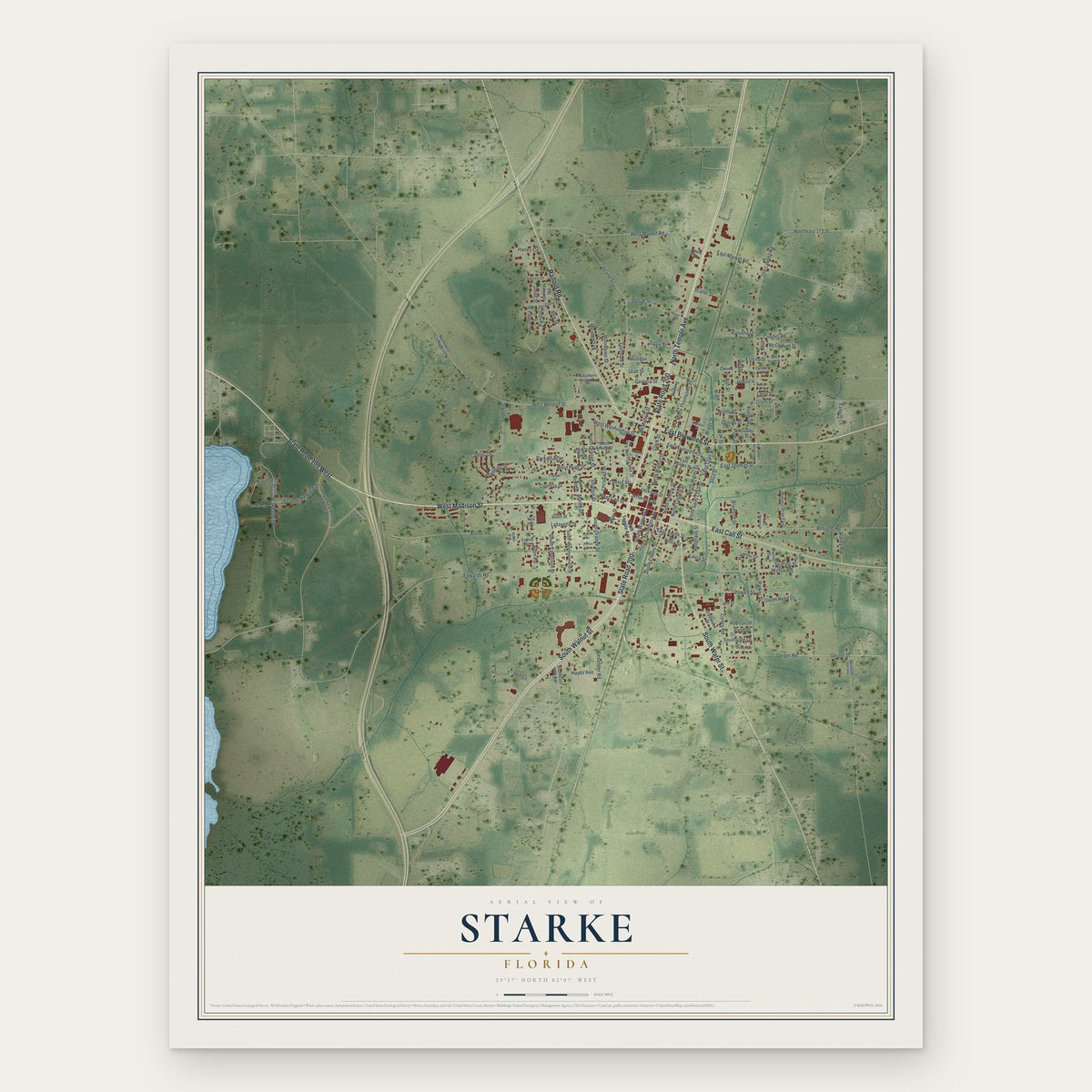 Starke, Florida map print, the full design