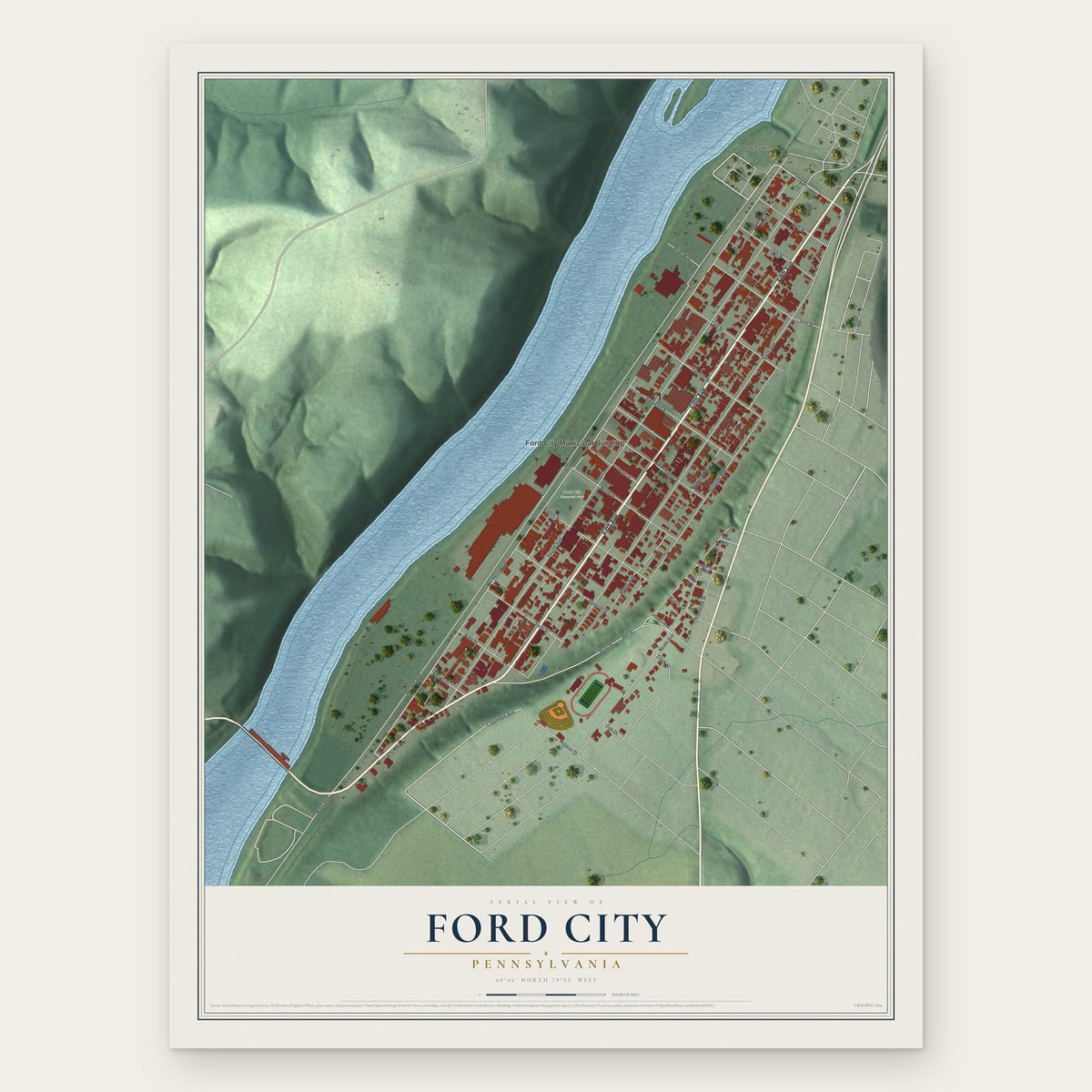 Ford City, Pennsylvania map print, the full design