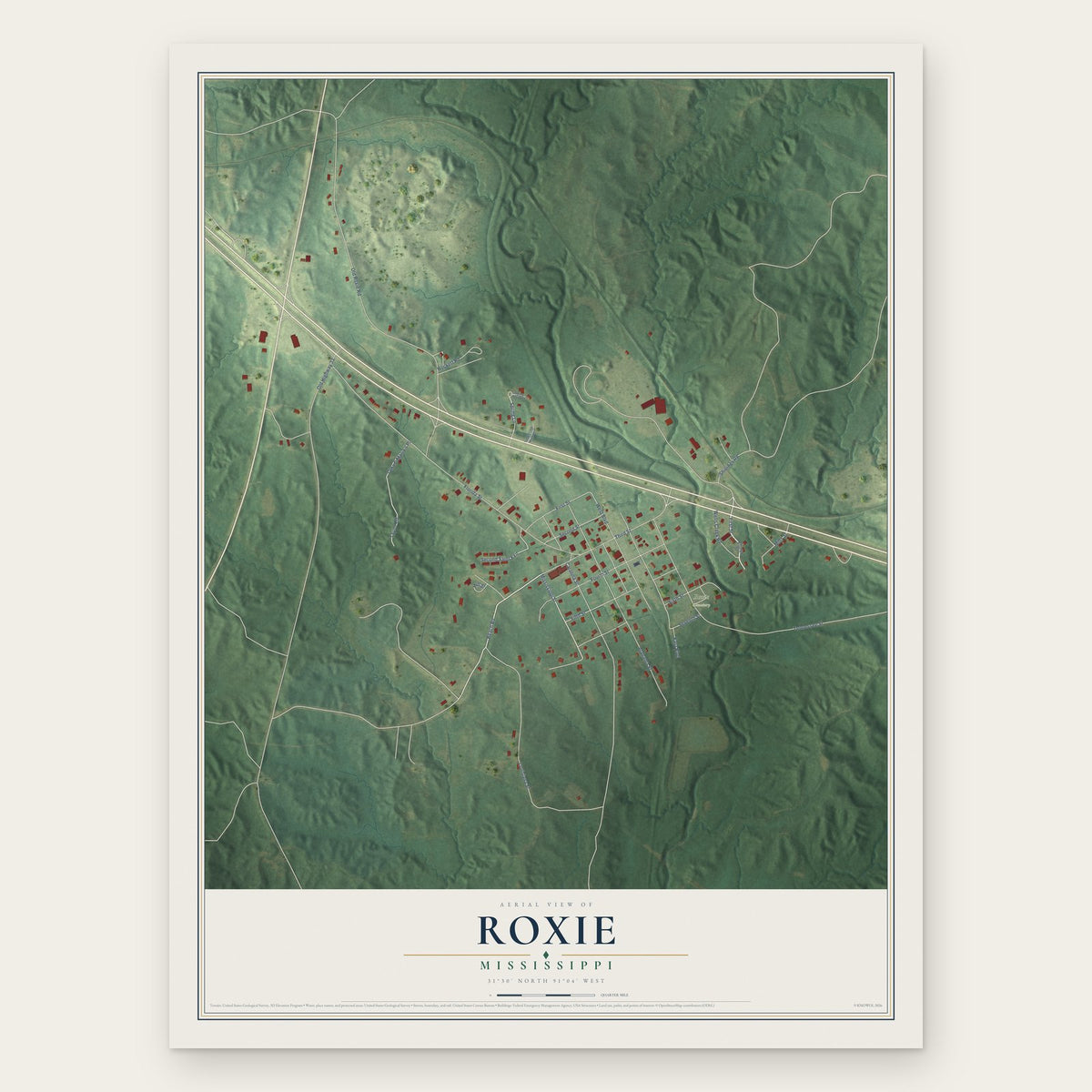 Roxie, Mississippi map print, the full design