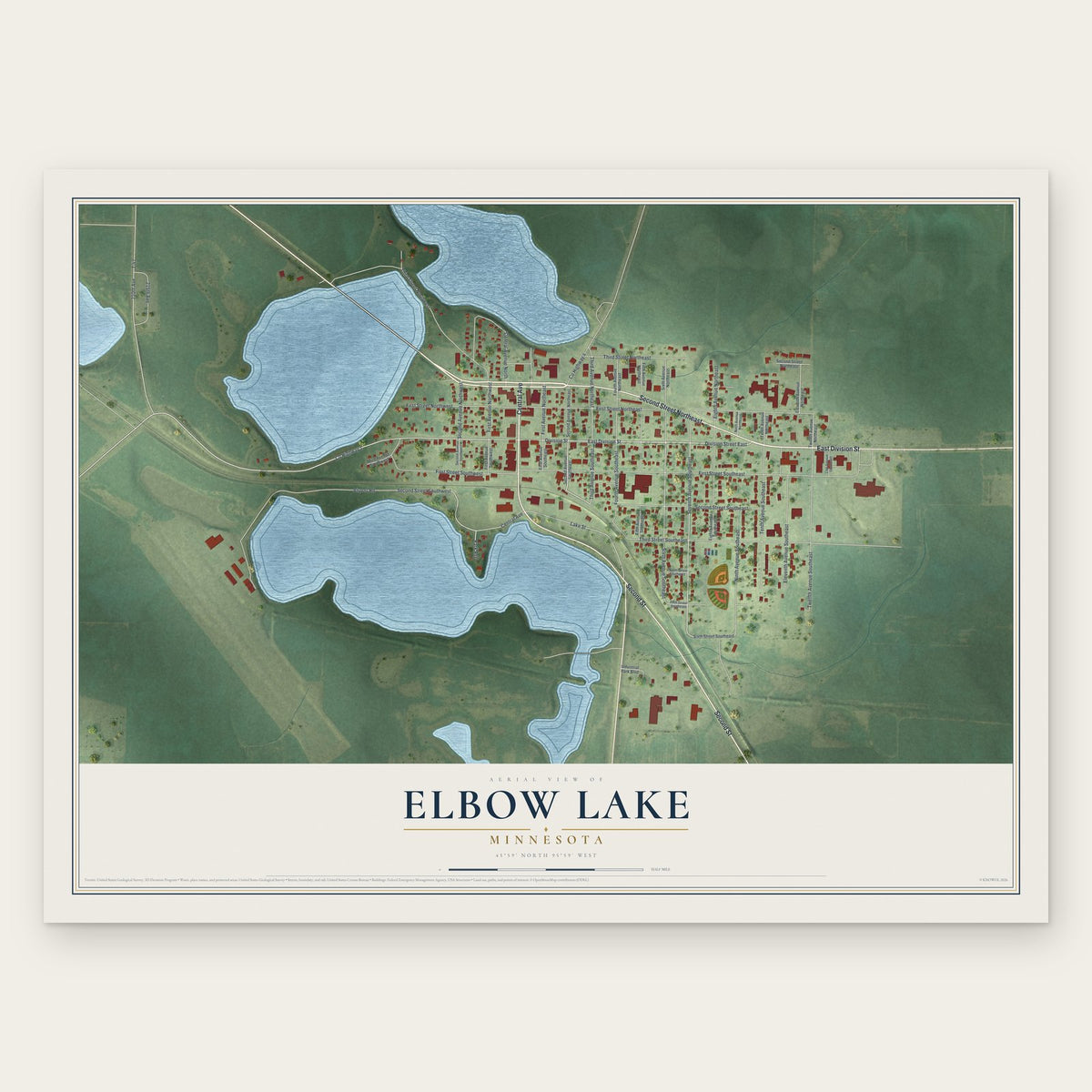 Elbow Lake, Minnesota map print, the full design