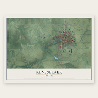 Rensselaer, Indiana map print, the full design