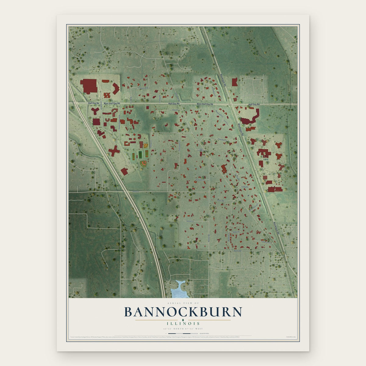 Bannockburn, Illinois map print, the full design