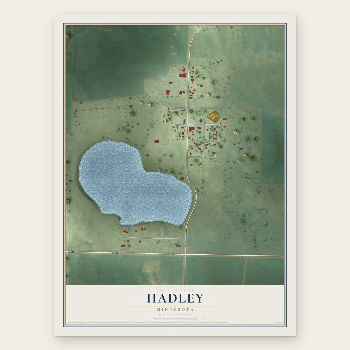 Hadley, Minnesota map print, the full design