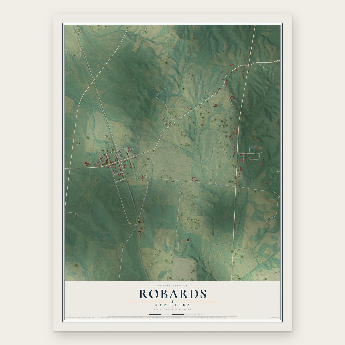 Robards, Kentucky map print, the full design