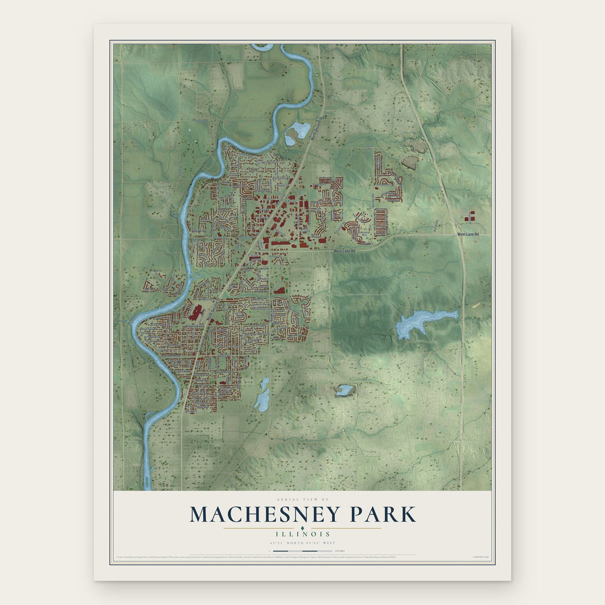 Machesney Park, Illinois map print, the full design
