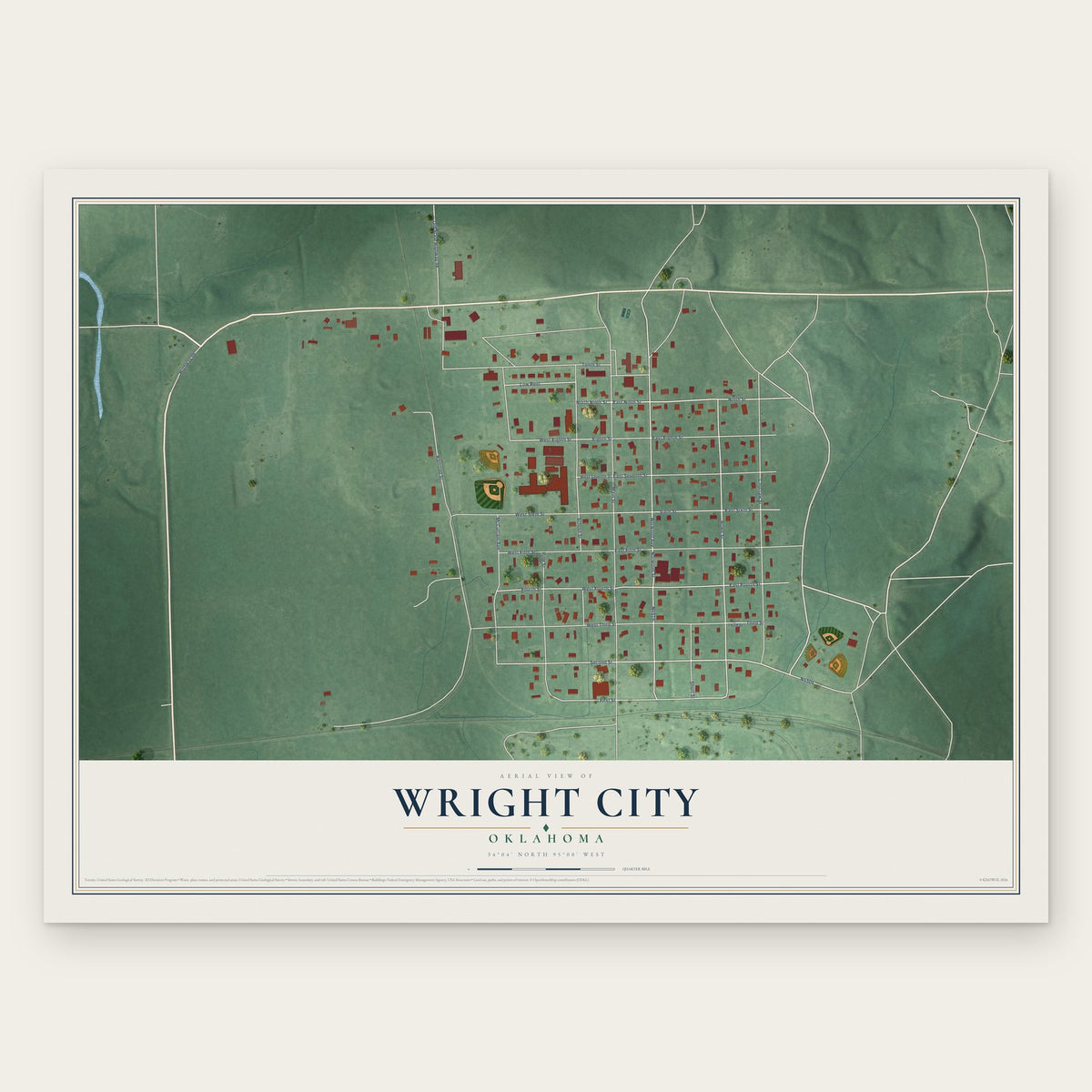 Wright City, Oklahoma map print, the full design