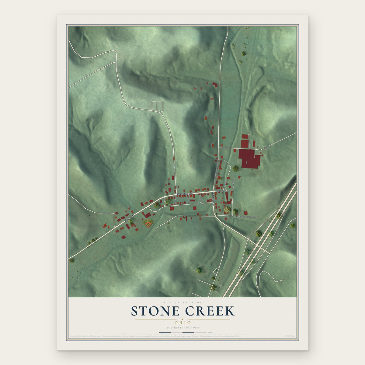 Stone Creek, Ohio map print, the full design