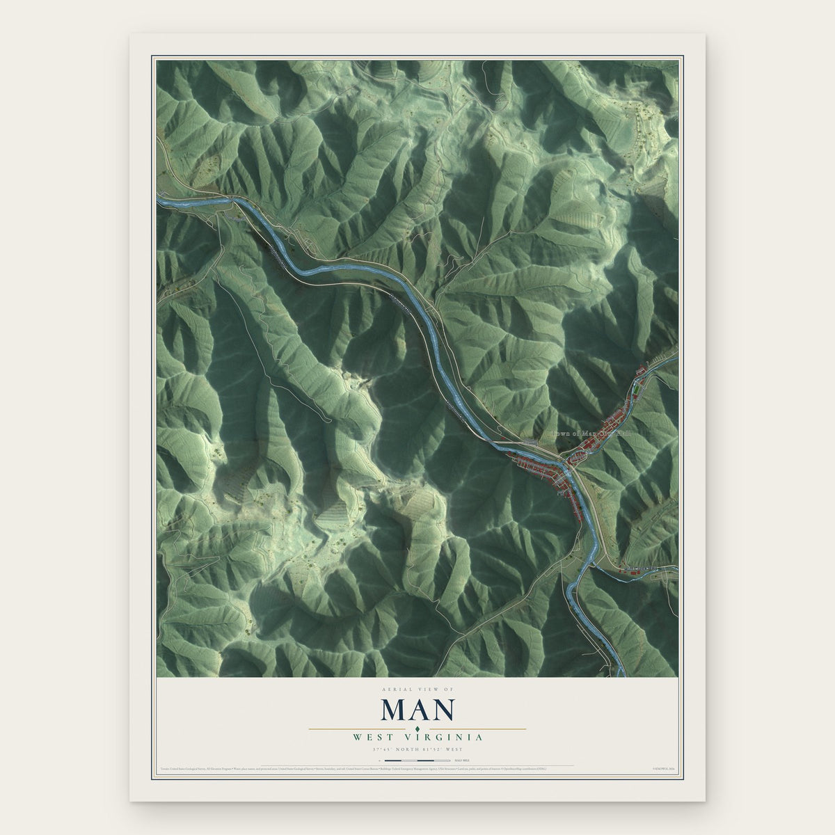 Man, West Virginia map print, the full design