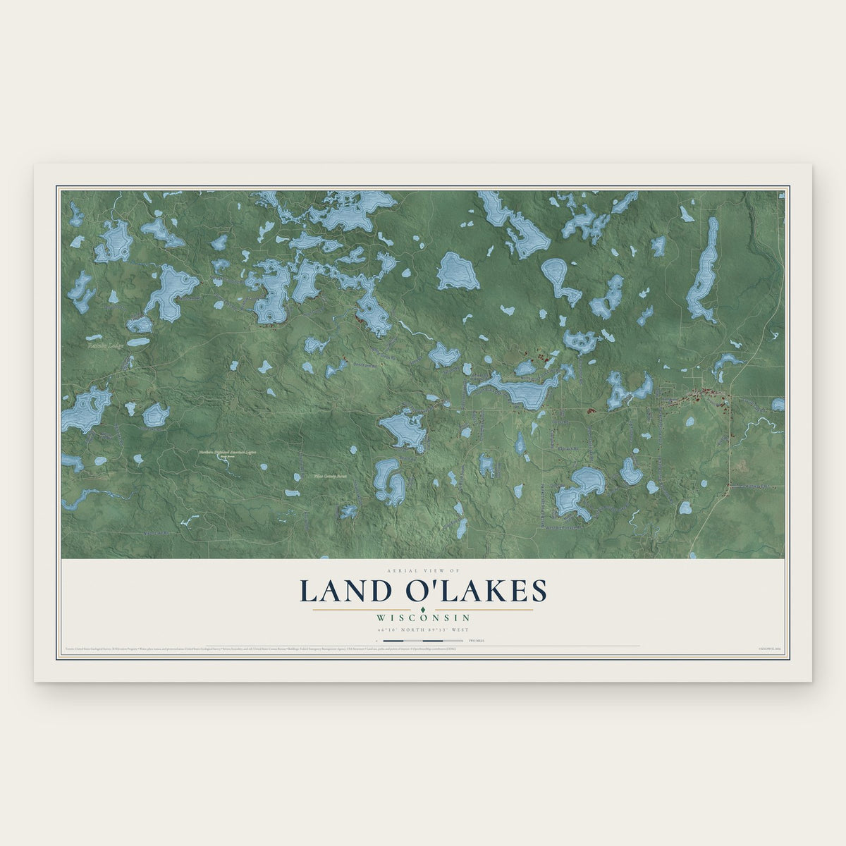 Land O'Lakes, Wisconsin map print, the full design