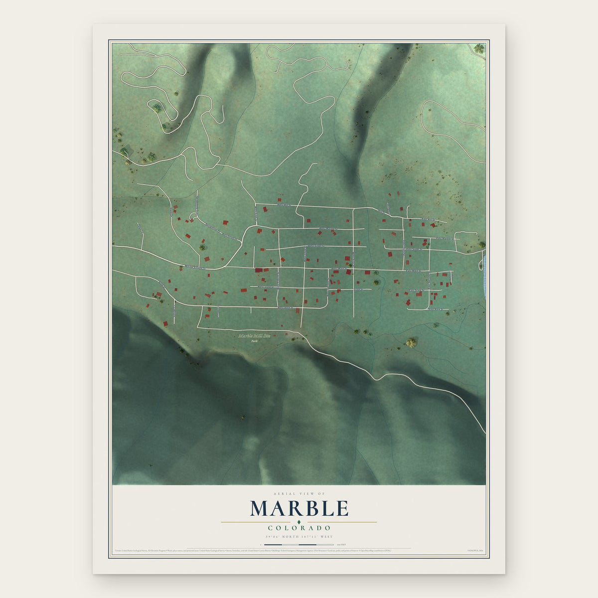 Marble, Colorado map print, the full design