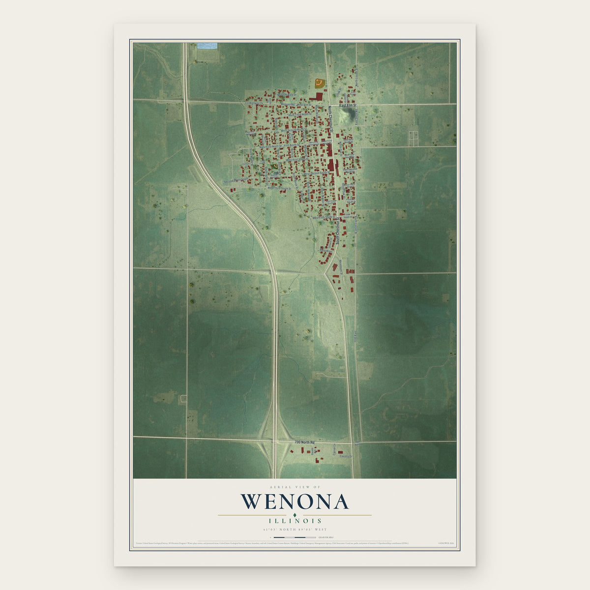 Wenona, Illinois map print, the full design