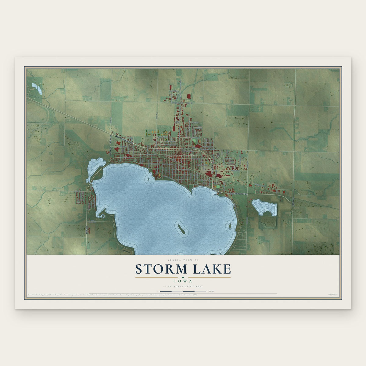 Storm Lake, Iowa map print, the full design