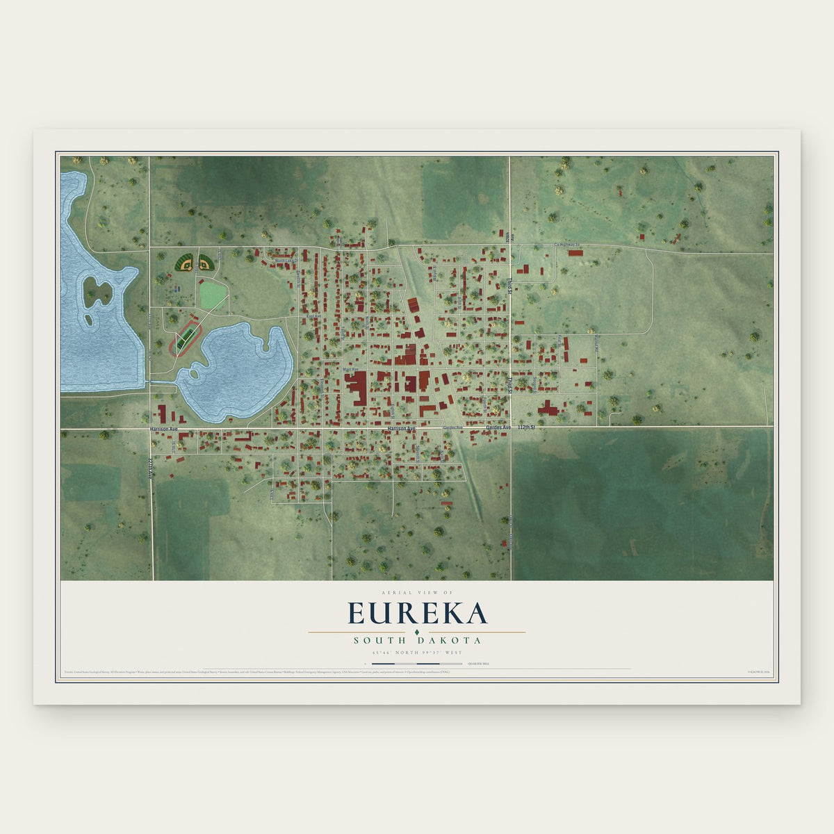 Eureka, South Dakota map print, the full design