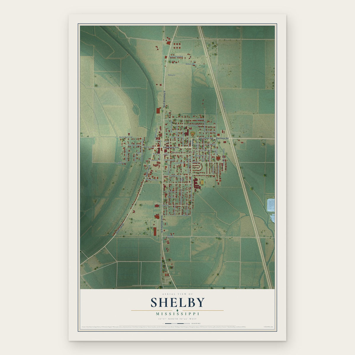 Shelby, Mississippi map print, the full design