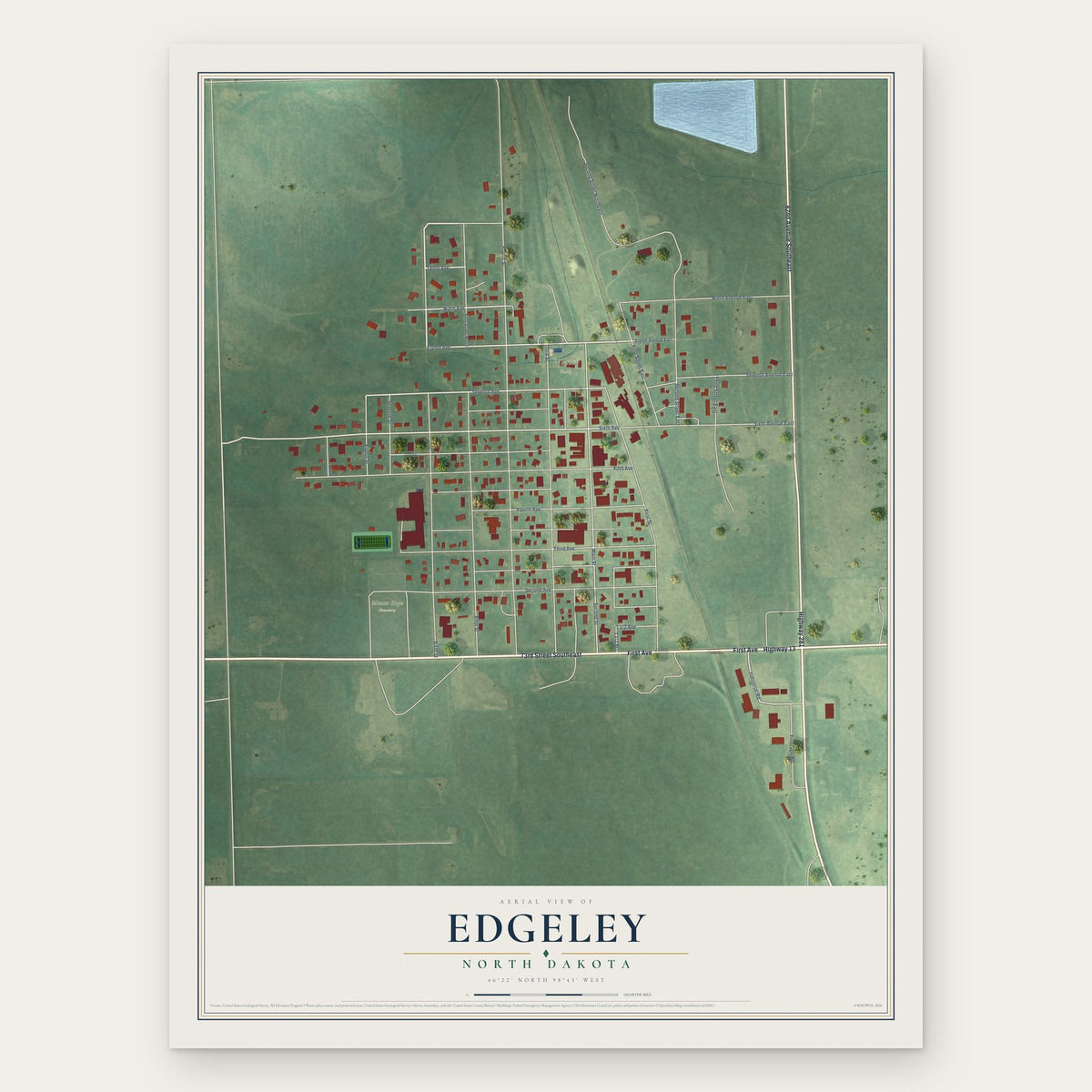 Edgeley, North Dakota map print, the full design