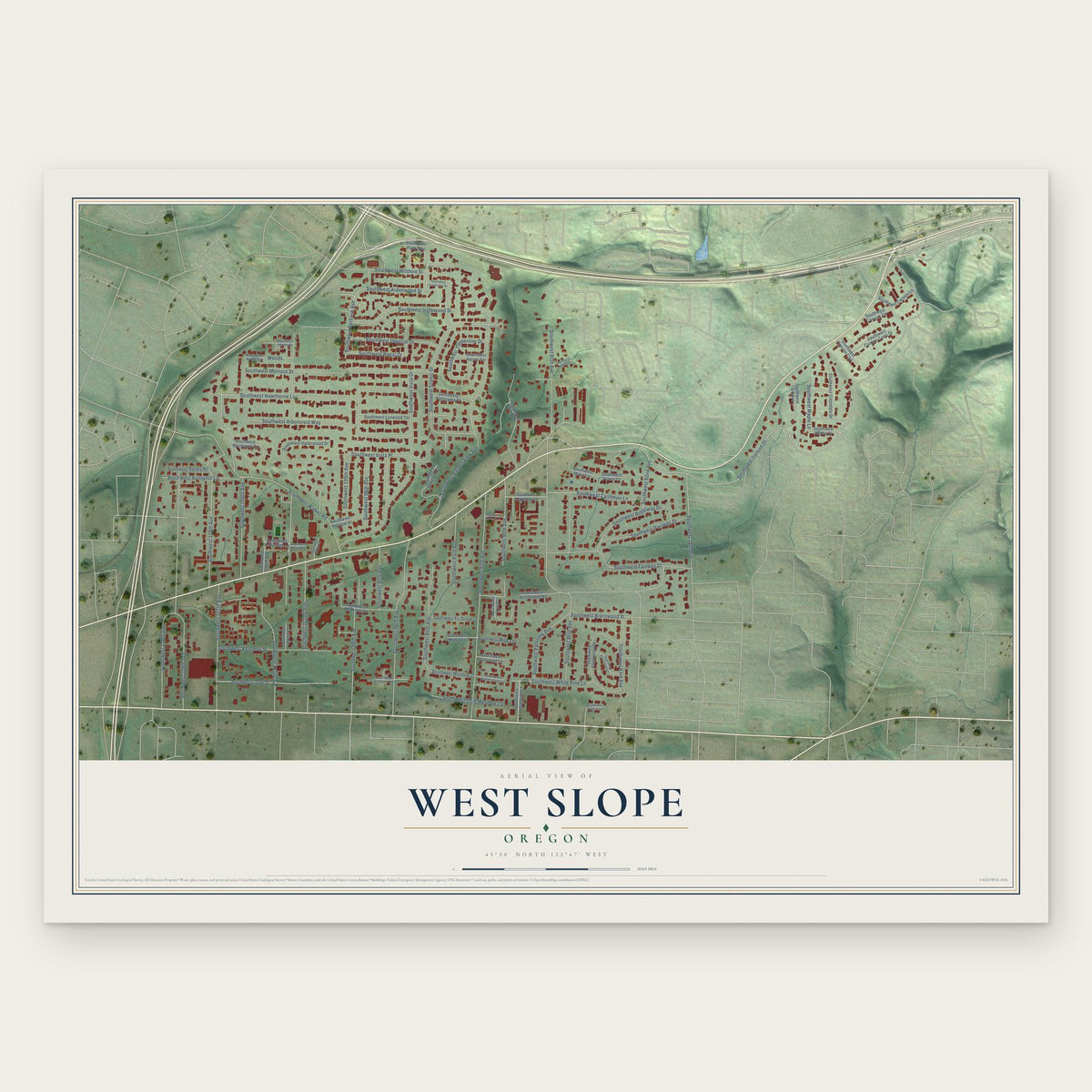 West Slope, Oregon map print, the full design