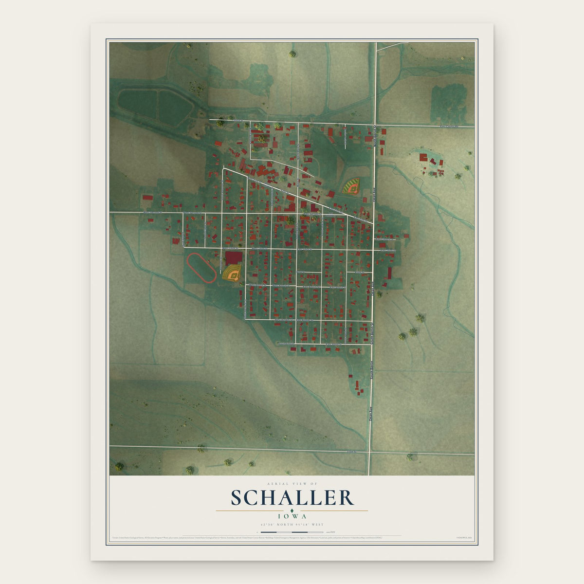 Schaller, Iowa map print, the full design