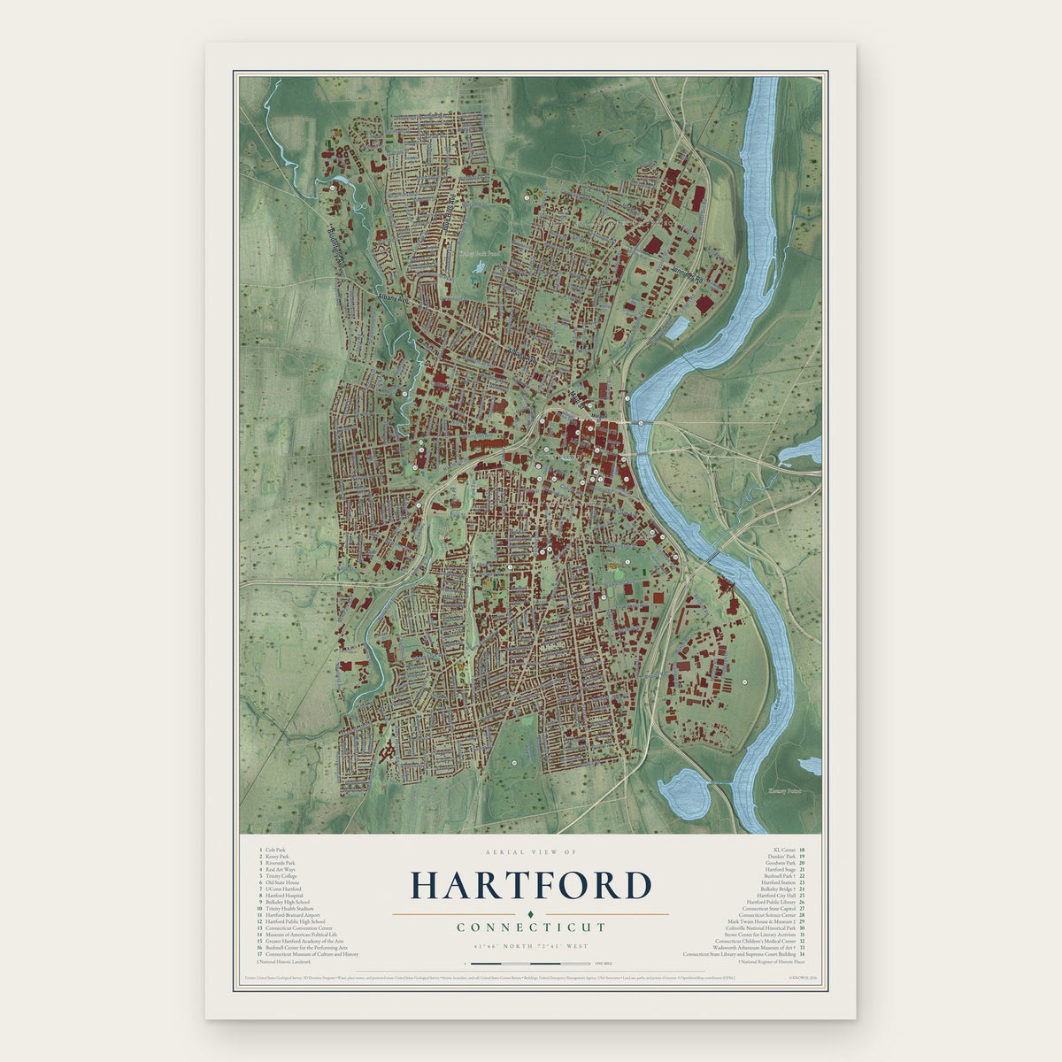 Hartford, Connecticut map print, the full design