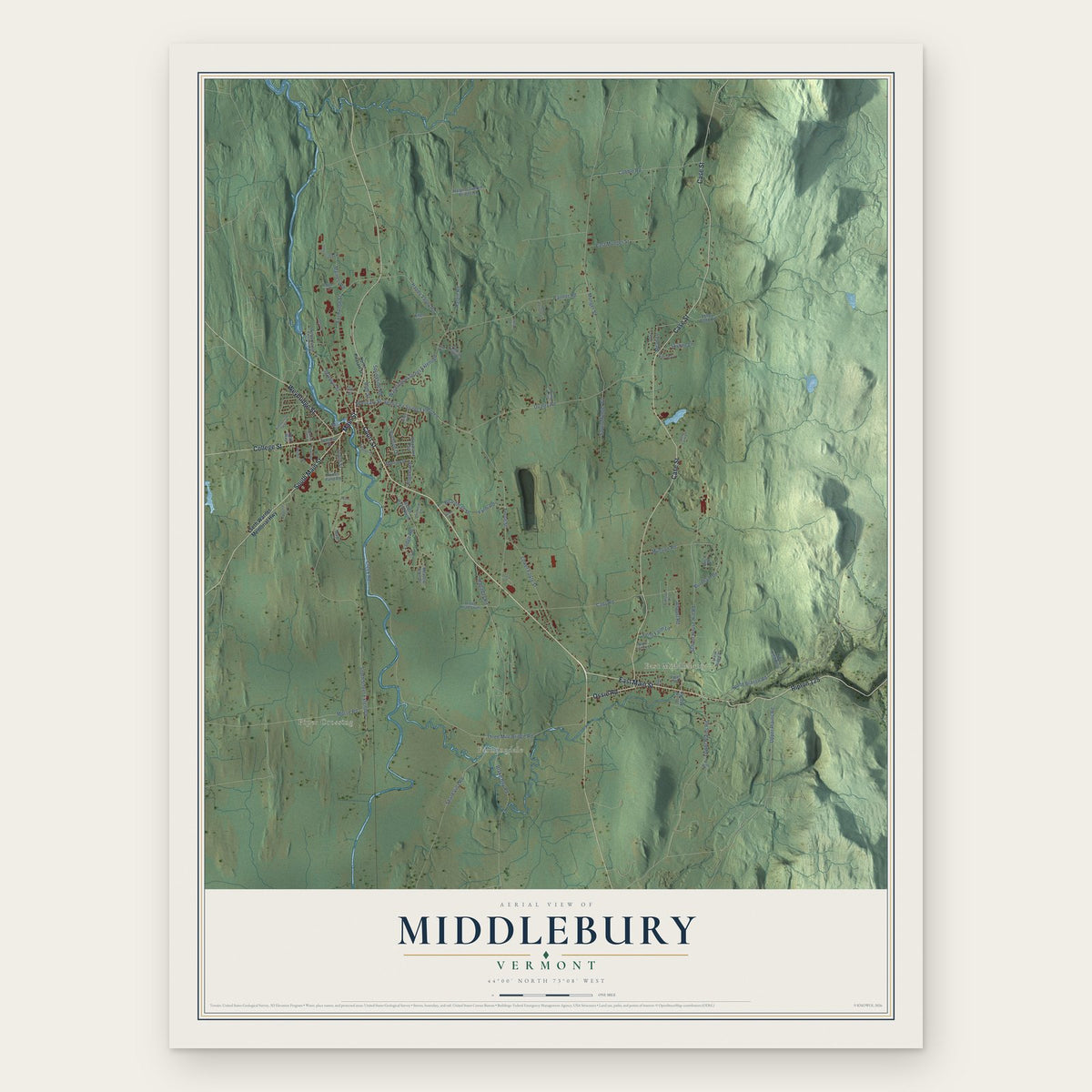 Middlebury, Vermont map print, the full design