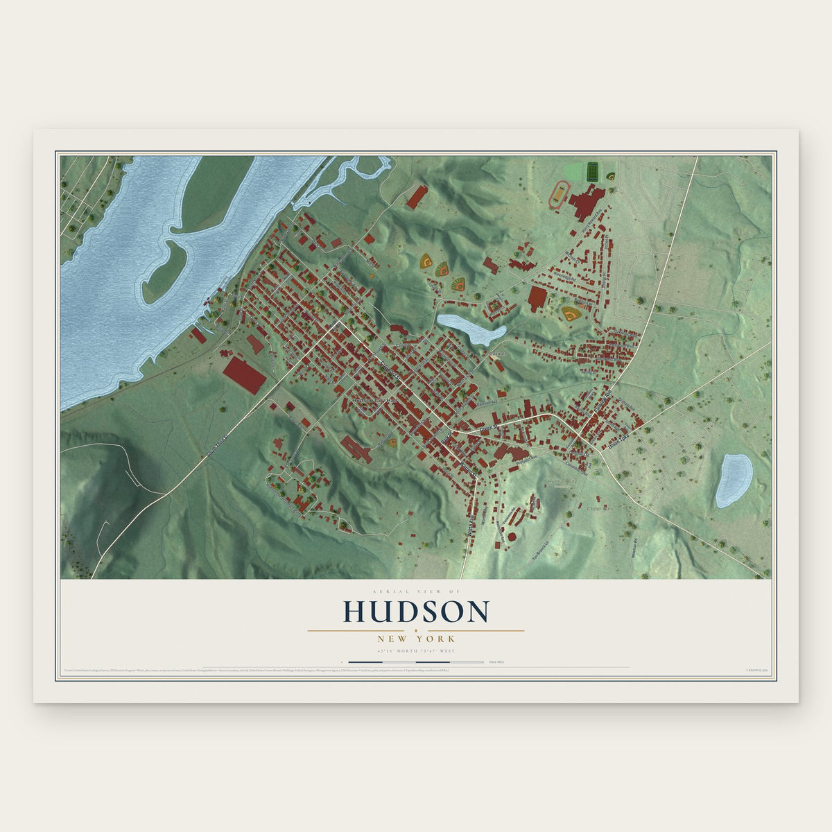 Hudson, New York map print, the full design