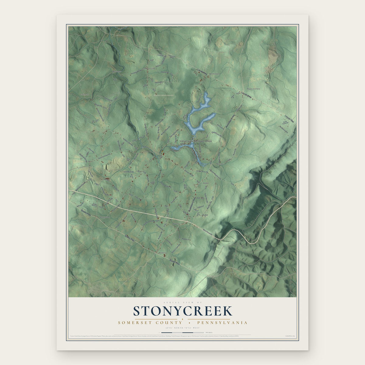 Stonycreek, Somerset County, Pennsylvania map print, the full design