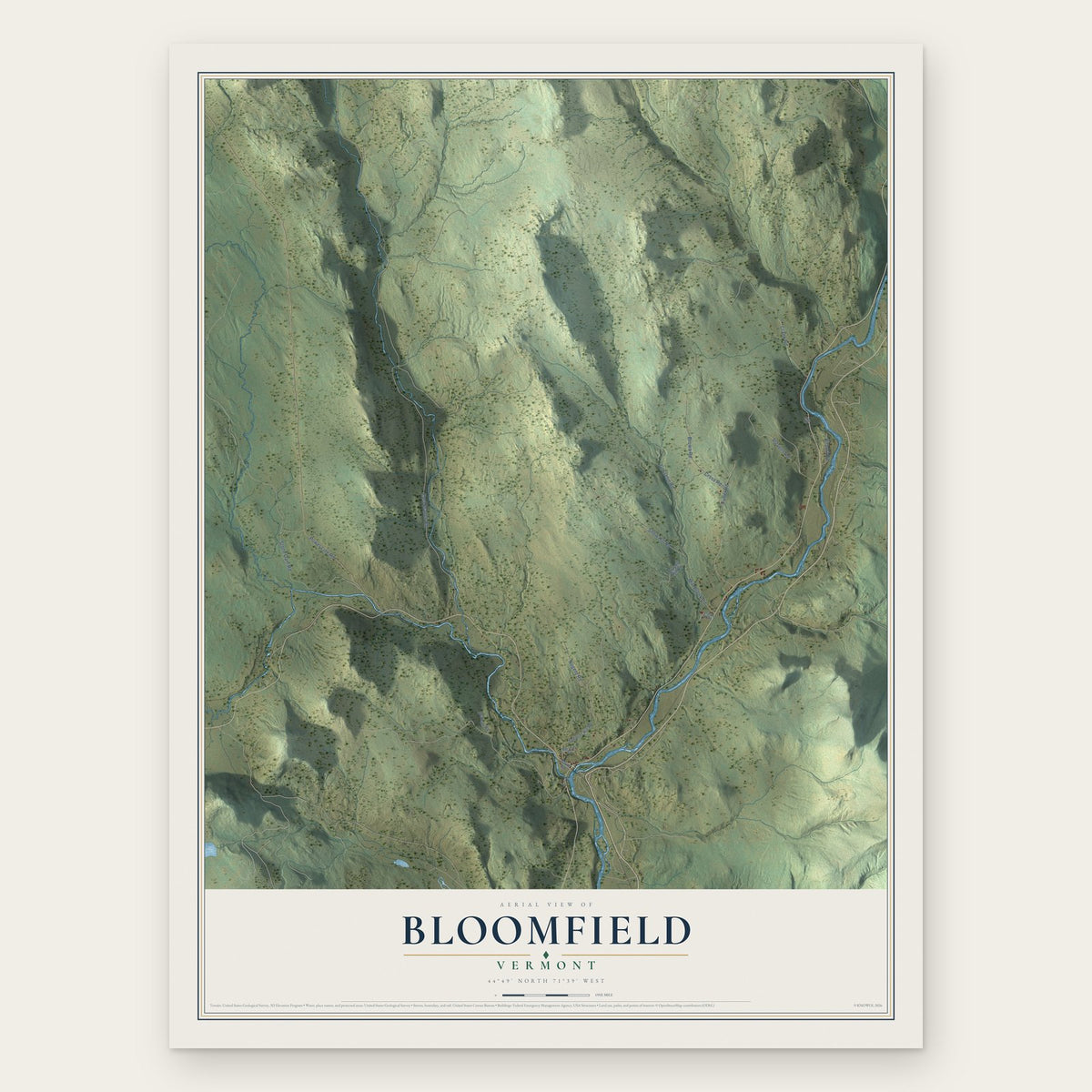 Bloomfield, Vermont map print, the full design
