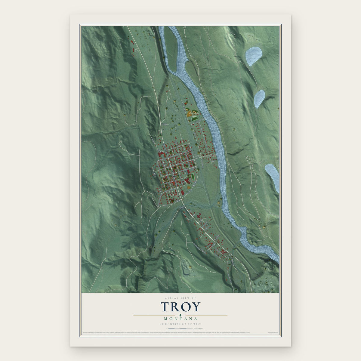 Troy, Montana map print, the full design