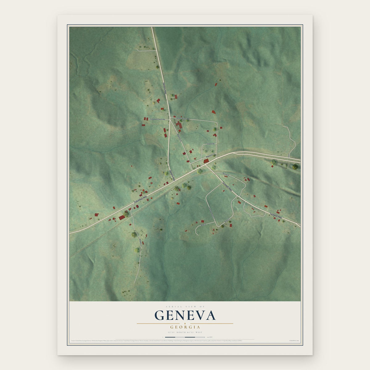 Geneva, Georgia map print, the full design